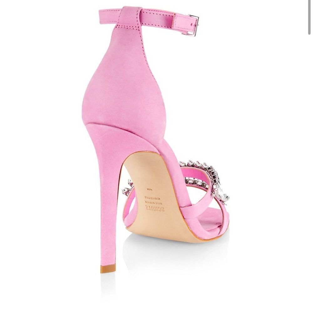 Schutz Linsey Crystal-Embellished Nubuck Sandals NWT Size 7.5 178.00 - Picture 3 of 9